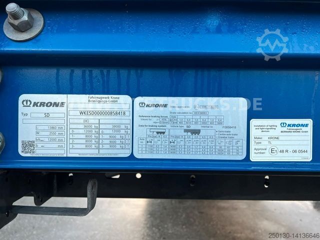 Open semitrailer with tarp KRONE SD Pritsche + Plane Auflieger Edscha,Liftachse