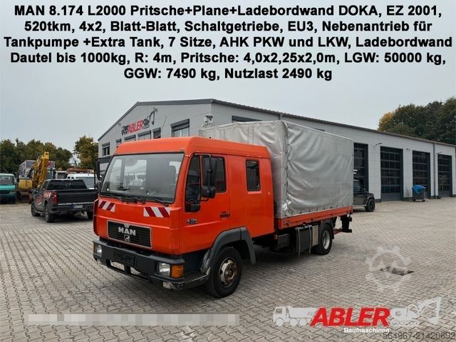 Curtain sider van MAN 8.174 L2000 Pritsche+Plane+LBW DOKA