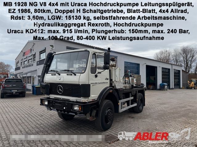 Vacuum tank truck MERCEDES-BENZ 1928 NG 4x4 V8 Hochdruckpumpe Uraca KD412