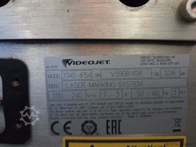 Laser Marking System Videojet 3340 Laser Marking Systems & Extractor