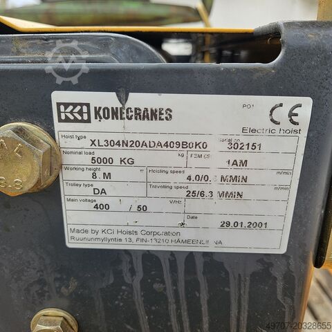 Overhead crane wire rope hoist Konecranes XL300 5000kg 8m