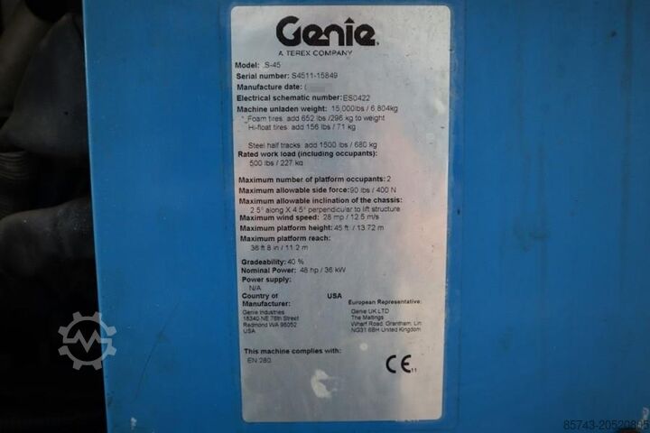 Teleskopbühne Genie S45 Valid inspection, Diesel, 4x4 Drive, 15.72 m W