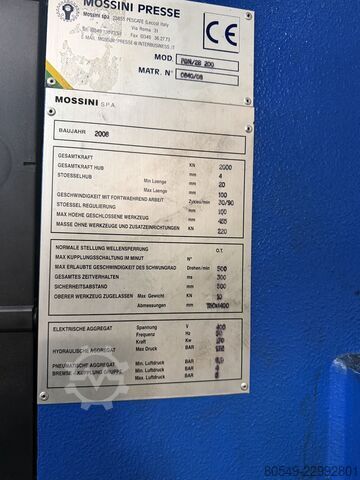 Punching machine - servo press Mossini PDM/2B/E 200