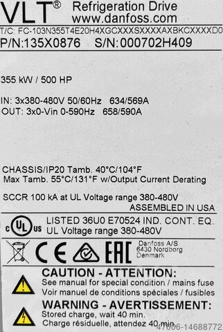 Frequency converter 355kW Danfoss VLT Refrigeration Drive FC 103