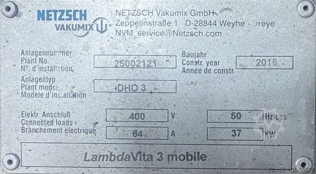 Vakumix LambdaVita 3 homogenizer Netzsch DHO 3