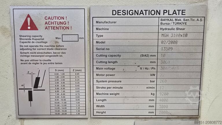 Hydraulische Tafelschere Baykal MGH 3100x10