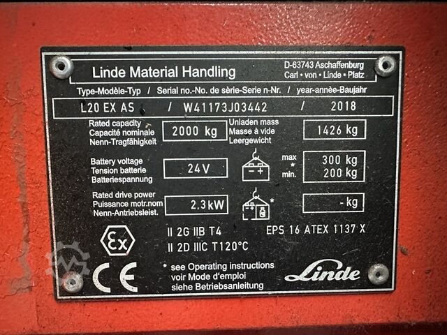 L 20 AS * DEMO !! Atex Proplan EX 2GD / Zone 1 - 21 - 22 * Triplex FFL !! NEUE Batterie !! LINDE L 20 AS * DEMO !! Atex Proplan EX 2GD / Zone 1 - 21 - 22 * Triplex FFL !! NEW battery !!