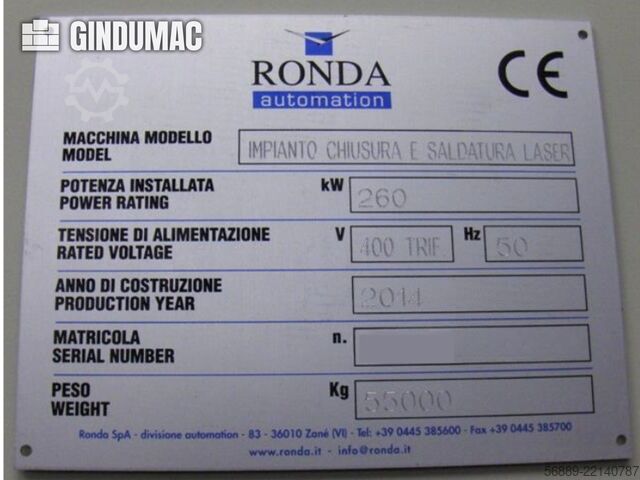 RONDA  IMPIANTO CHIUSURA E SALDATURA LASER RONDA IMPIANTO CHIUSURA E SALDATURA LASER
