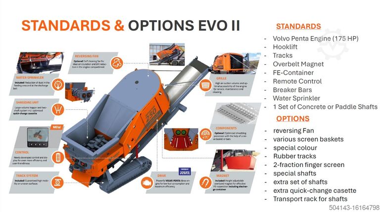 Twin-shaft shredder ARJES Impaktor 250 EVO 2 + 1 set paddle shafts