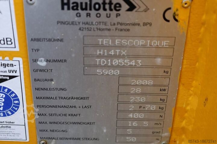 Teleskopbühne Haulotte H14TX Diesel, 4x4 Drive, 14m Working Height, 10.6m