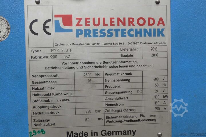 ZEULENRODAER double column press ZEULENRODAER PRESSTECHNIK PYZ 250 F