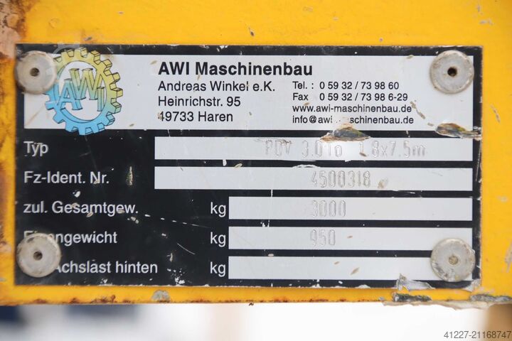 Schwerlast-Transportwagen 3 Tonnen AWI Maschinenbau PDV 3.0 To 1.8x7.5 m