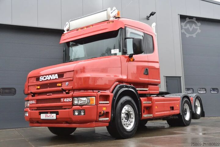 Scania T124-400 6x2 - MANUAL - OLD TACHO - WHEELBASE 390 CM - HUB REDUCTION - ALCOA'S - SLIDING FIFT Scania T124-400 6x2 - MANUAL - OLD TACHO - WHEELBASE 3...
