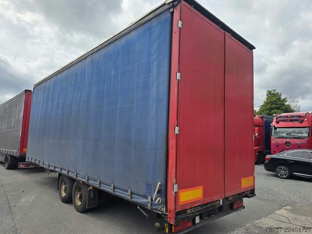 Flatbed truck with tarp SCANIA G410 Volumen, Edscha, Hubdach+Tandemhänger
