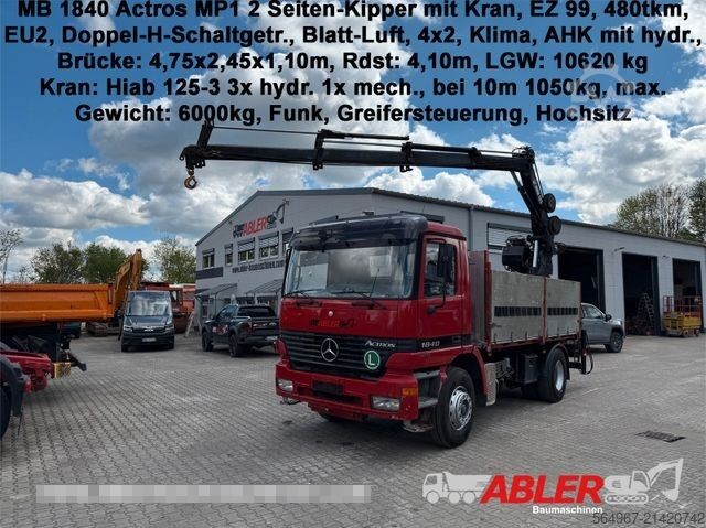 Kipper LKW MERCEDES-BENZ 1840 Actros 2Seiten-Kipper Kran Hiab 125-3 FunK