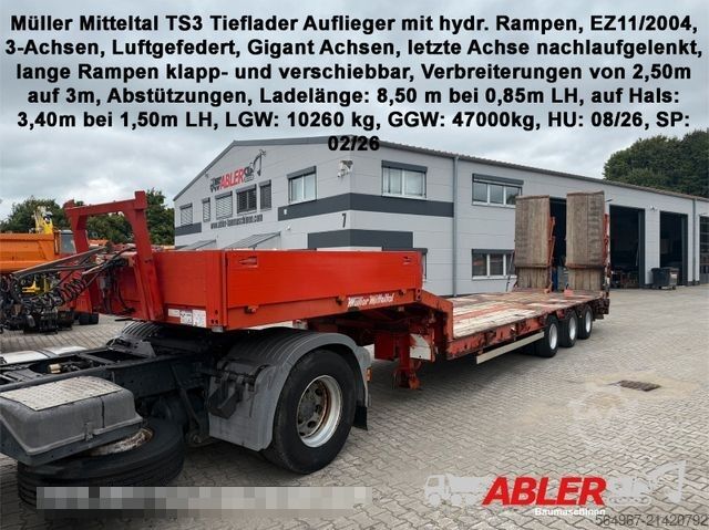 Low loader semitrailer MÜLLER-MITTELTAL TS3 hydr Rampen GIGANT LUFT
