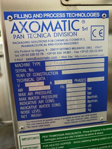 Tube filling machine AXOMATIC S.r.l., Italy OPTIMA 700 Tube Filling & Sealing