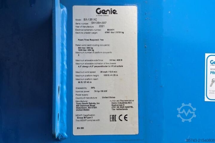 Teleskopbühne Genie SX135XC Diesel, 43m Working Height, 27.5m Reach, B