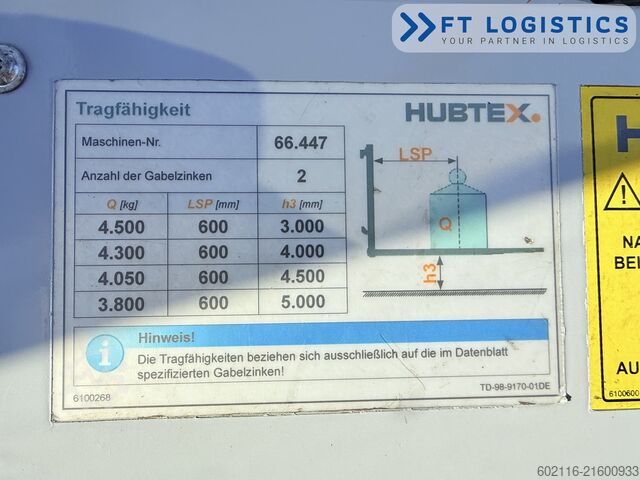4-way forklift Hubtex DQ45G DUPLEX 5000 FORK-POSITIONER CABIN
