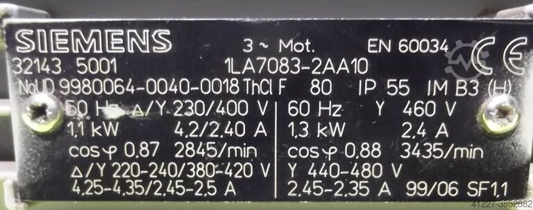 Electric motor 1.1 kW 2845 rpm Siemens 1LA7083-2AA10