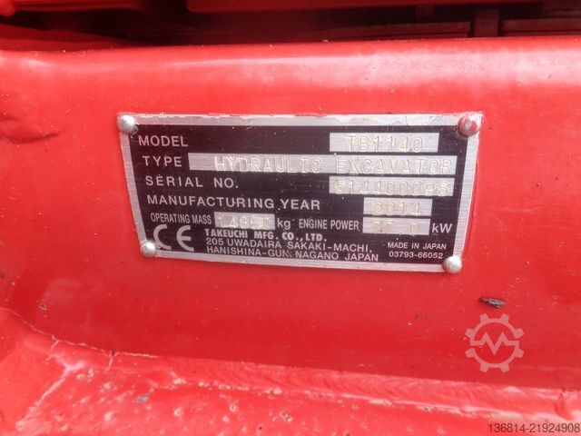 Chain excavator TAKEUCHI TB1140 Lehnhoff SW10-3 + Löffel