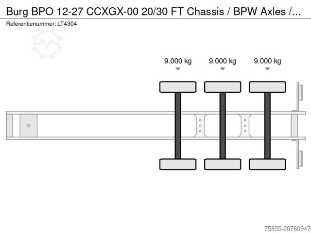 Container transport Burg BPO 12-27 CCXGX-00 20/30 FT Chassis / BPW Axles...