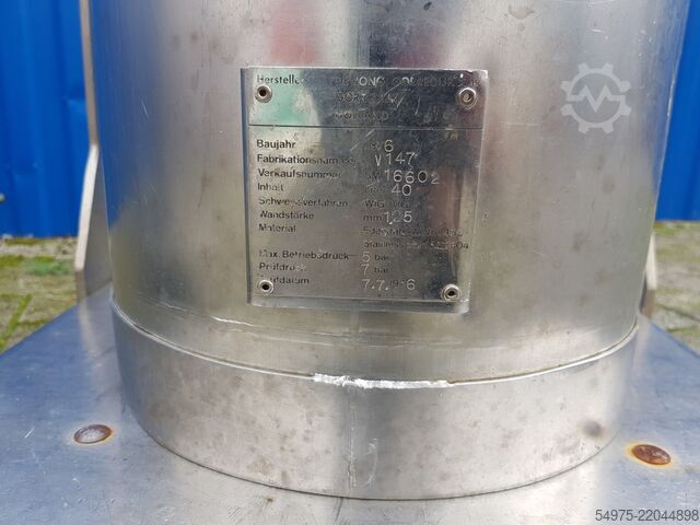 40L stainless steel pressure vessel / tank De Jong Gorredijk 