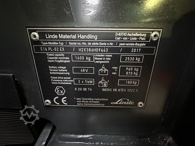 E 16 PL - 386 / 02 Evo - Atex EX Proplan 2G / Zone 1 !! NEUE Batterie !! LINDE E 16 PL - 386 / 02 Evo - Atex EX Proplan 2G / Zone 1 !! NEW battery !!