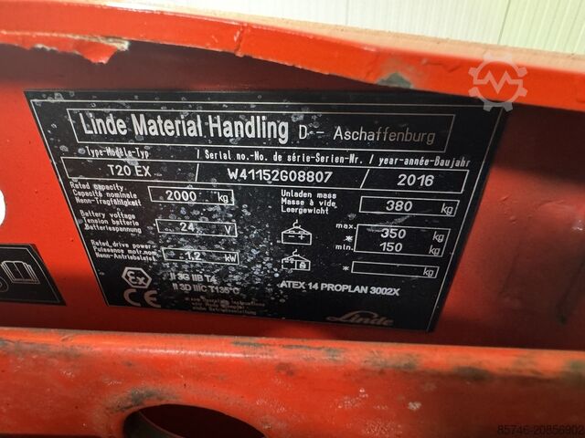 T 20 * DEMO !! Atex Proplan EX 3GD / Zone 2 & 22 !! Tilting Forks !! NEW battery !! LINDE T 20 * DEMO !! Atex Proplan EX 3GD / Zone 2 & 22 !! Tilting Forks !! NEW battery !!