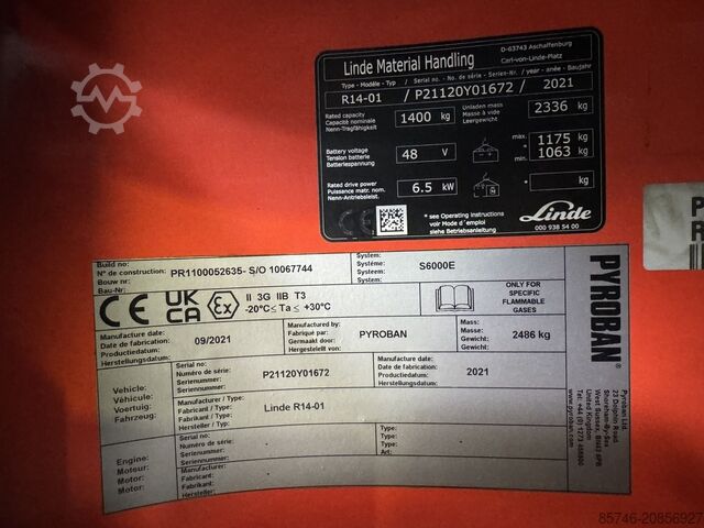 R 14 - * Atex Pyroban EX 3G / Zone 2 * Triplex FFL !! NEUE Batterie !! LINDE R 14 - * Atex Pyroban EX 3G / Zone 2 * Triplex FFL !! NEW battery !!