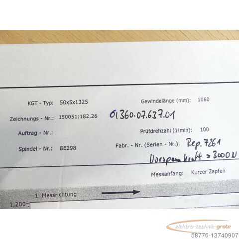 Component  HFB 6/360.07.637.01 Gewinde SN 8E298 KGT-Typ 50x5x1325 + 2x Kugellager
