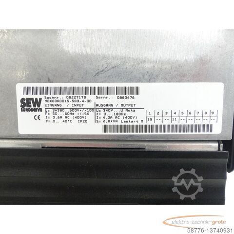 Component SEW Eurodrive MDX61B0015-5A3-4-00 MOVIDRIVE Umrichter SN:0633554