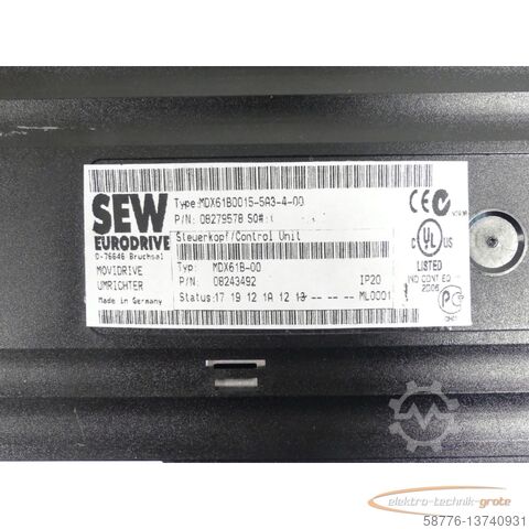 Component SEW Eurodrive MDX61B0015-5A3-4-00 MOVIDRIVE Umrichter SN:0633554