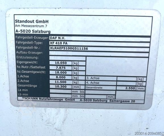 Truck chassis DAF XF 410 FA    Fahrgestell