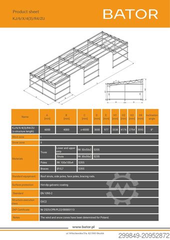 6x20 Galvanized steel hall structure BATOR Konstrukcja stalowa