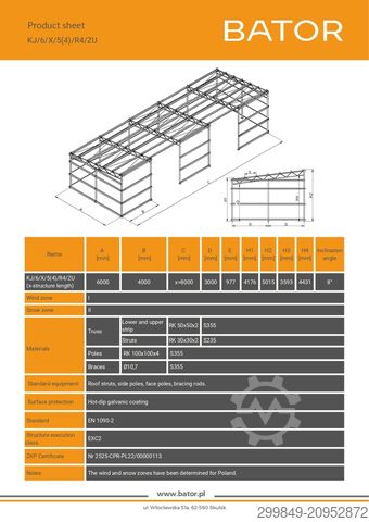 6x20 Galvanized steel hall structure BATOR Konstrukcja stalowa