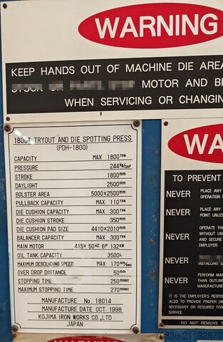 Stanz-Hydraulikpresse Kojima PDH 1800