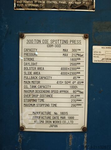 Stanz-Hydraulikpresse Kojima PDH 1800