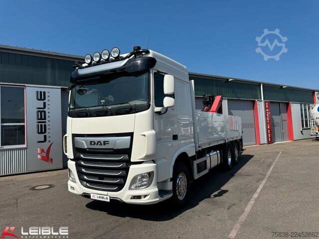 Flatbed truck DAF XF 480*Palfinger Kran*Lift/Lenkachse*394 TKM*