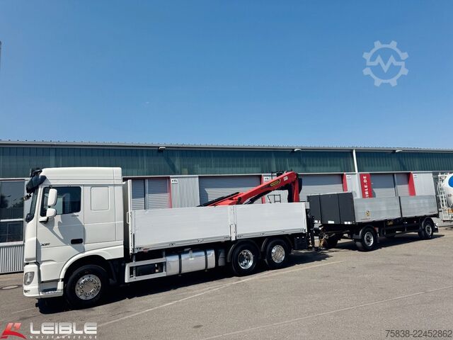 Flatbed truck DAF XF 480*Palfinger Kran*Lift/Lenkachse*394 TKM*