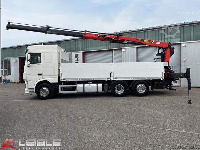 Flatbed truck DAF XF 480*Palfinger Kran*Lift/Lenkachse*394 TKM*