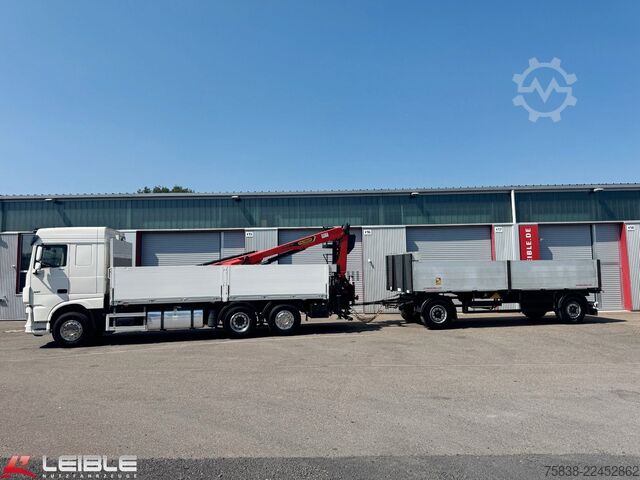 Flatbed truck DAF XF 480*Palfinger Kran*Lift/Lenkachse*394 TKM*