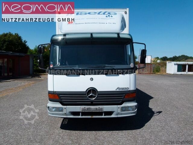 Flatbed truck with tarp MERCEDES-BENZ Atego 817, Alu-Koffer LBW, AHK, DE.