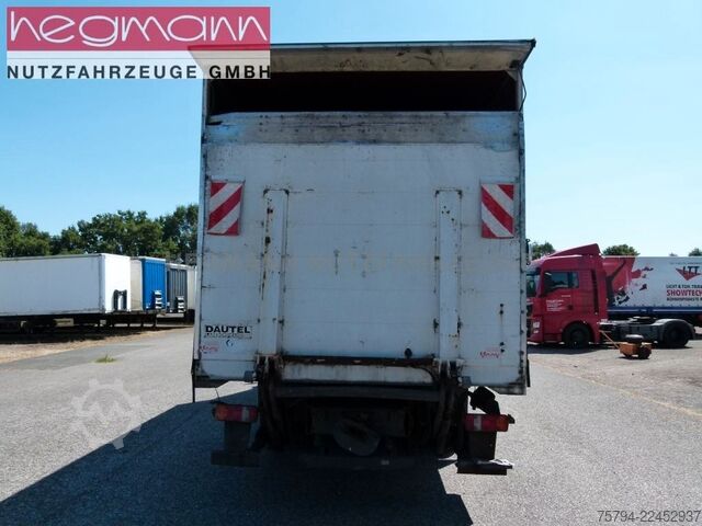 Flatbed truck with tarp MERCEDES-BENZ Atego 817, Alu-Koffer LBW, AHK, DE.