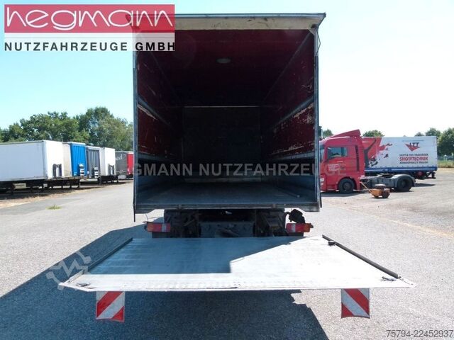 Flatbed truck with tarp MERCEDES-BENZ Atego 817, Alu-Koffer LBW, AHK, DE.