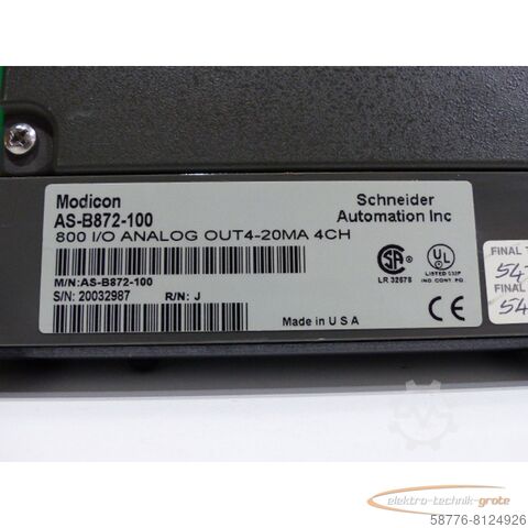 Component  AEG / Schneider Modicon AS-B872-100 800 I/O SN 20032987