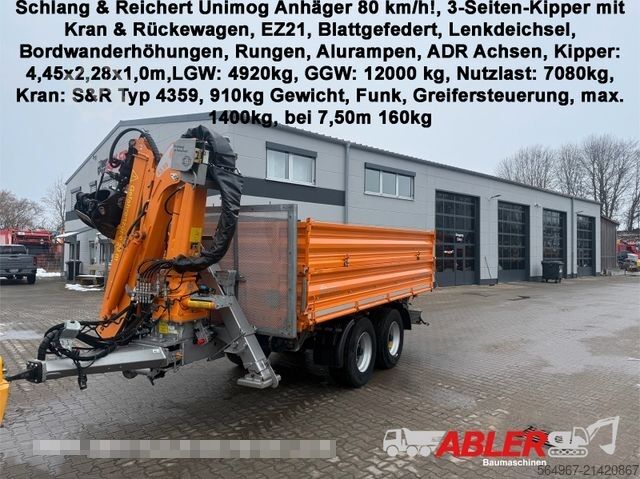 Dreiseitenkipper Anhänger  Schlang & Reichardt Unimog Krananhänger 80 km/h