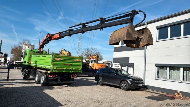 Three-sided tipper truck SCANIA G450 Kipper Kran Atlas 206.3E AHK Bordmatic FUNK