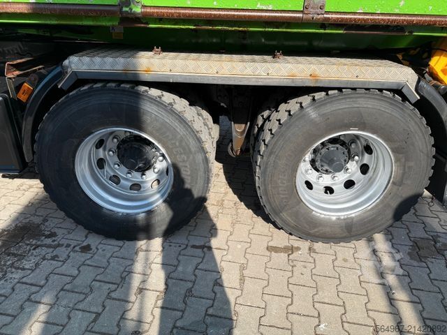 Three-sided tipper truck SCANIA G450 Kipper Kran Atlas 206.3E AHK Bordmatic FUNK