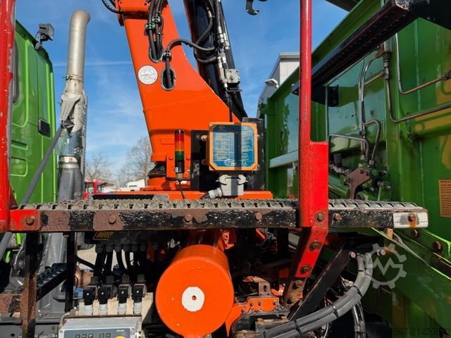 Three-sided tipper truck SCANIA G450 Kipper Kran Atlas 206.3E AHK Bordmatic FUNK